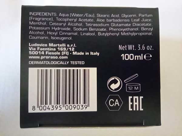 Crema Pre Afeitado Alóe Vera y Vitamina E PRORASO 100 ml.